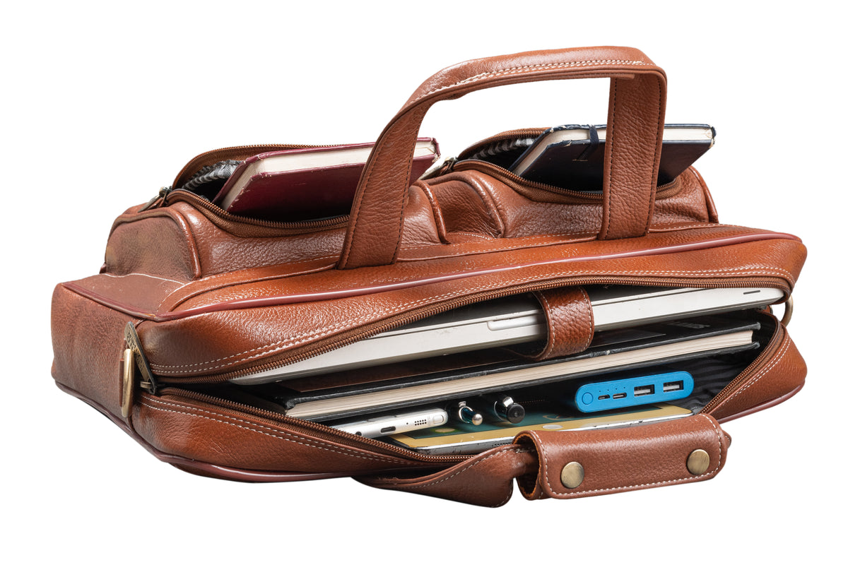 BRAND LEATHER Genuine Leather Laptop Bag for Men - Office Bag, Brown - Fits Up to 14/15.6/16 Inch Laptop/MacBook - Laptop Messenger Bag/Side Shoulder Bag with Adjustable Strap - 1 Year Warranty