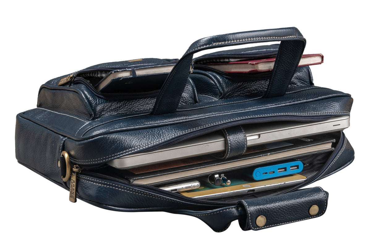 BRAND LEATHER Genuine Leather Laptop Bag for Men - Office Bag, Brown - Fits Up to 14/15.6/16 Inch Laptop/MacBook - Laptop Messenger Bag/Side Shoulder Bag with Adjustable Strap - 1 Year Warranty