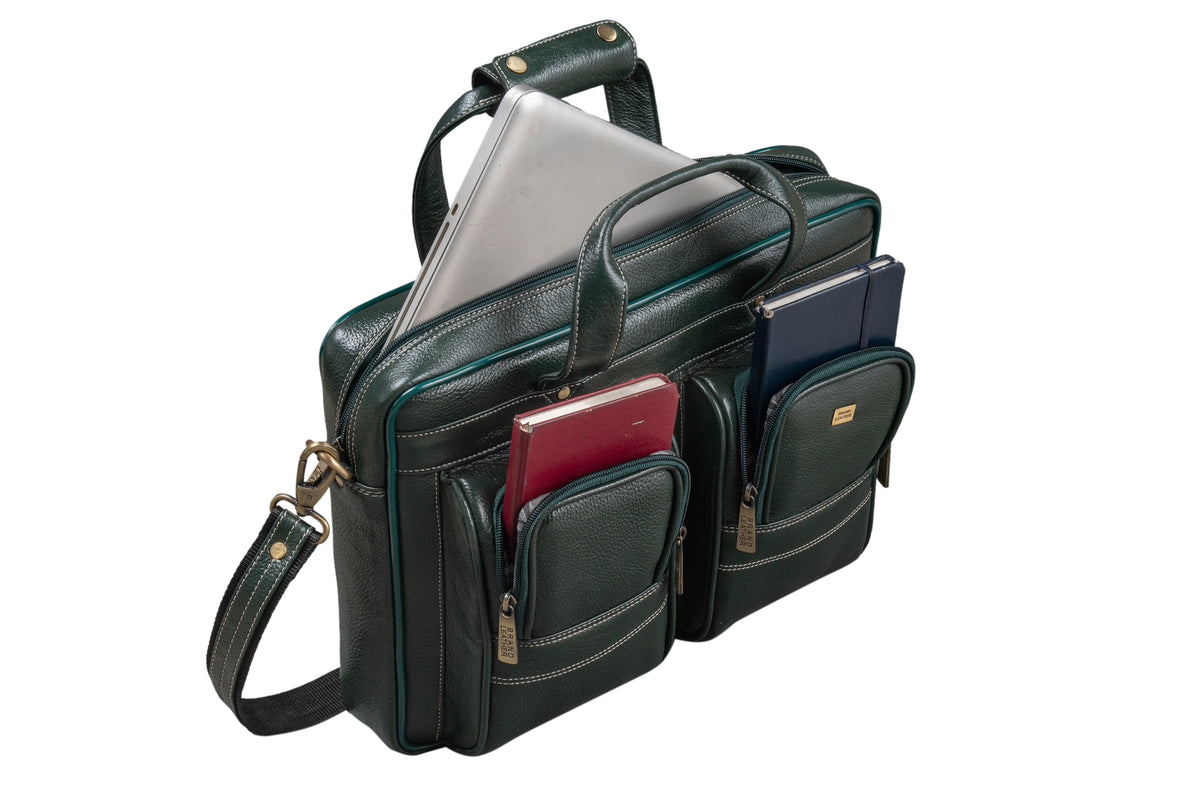BRAND LEATHER Genuine Leather Laptop Bag for Men - Office Bag, Brown - Fits Up to 14/15.6/16 Inch Laptop/MacBook - Laptop Messenger Bag/Side Shoulder Bag with Adjustable Strap - 1 Year Warranty