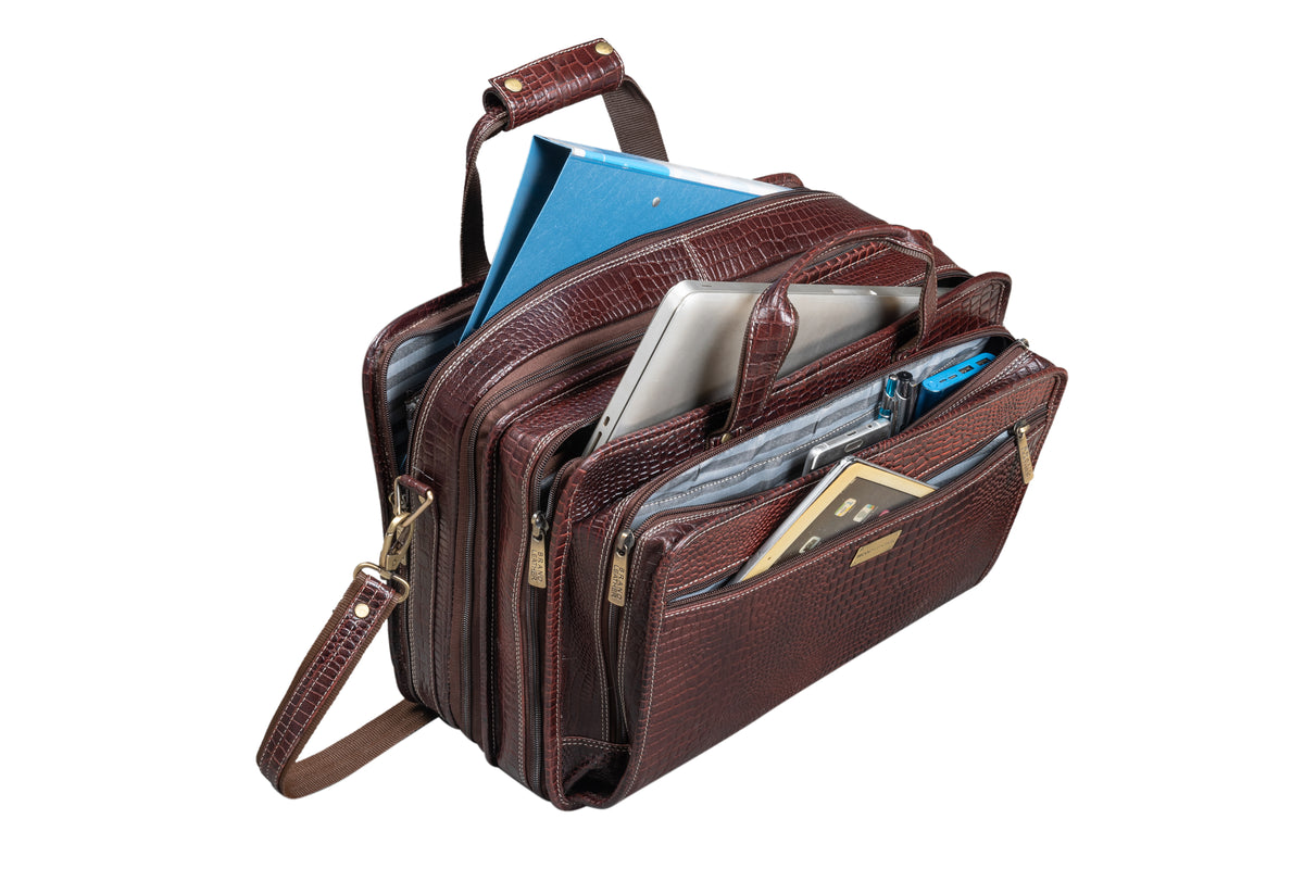 Genuine Leather 16 Inch Full Expandable Laptop Messenger Bag