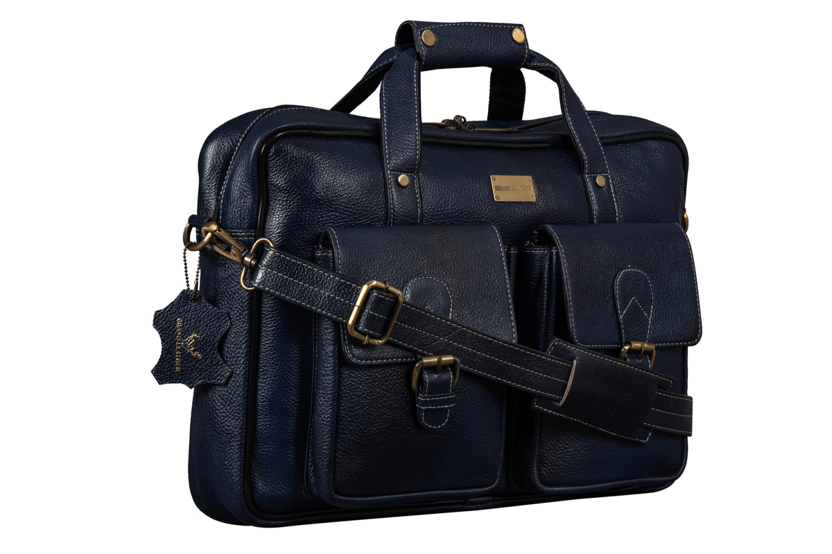 BRAND LEATHER Laptop Bag for Men - Genuine Leather Messenger Bag for Office - Fits up to 16 Inch Laptop -Brown Shoulder Bag with Multiple Compartments - Executive Leather Bag for Work and Travel