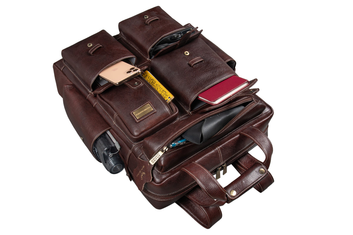 BRAND LEATHER Full Grain Buffalo - Hide Leather Backpack Large Capacity 15/15.6/16/17 Inch Laptop Bag Multi Pockets Travel Daypack