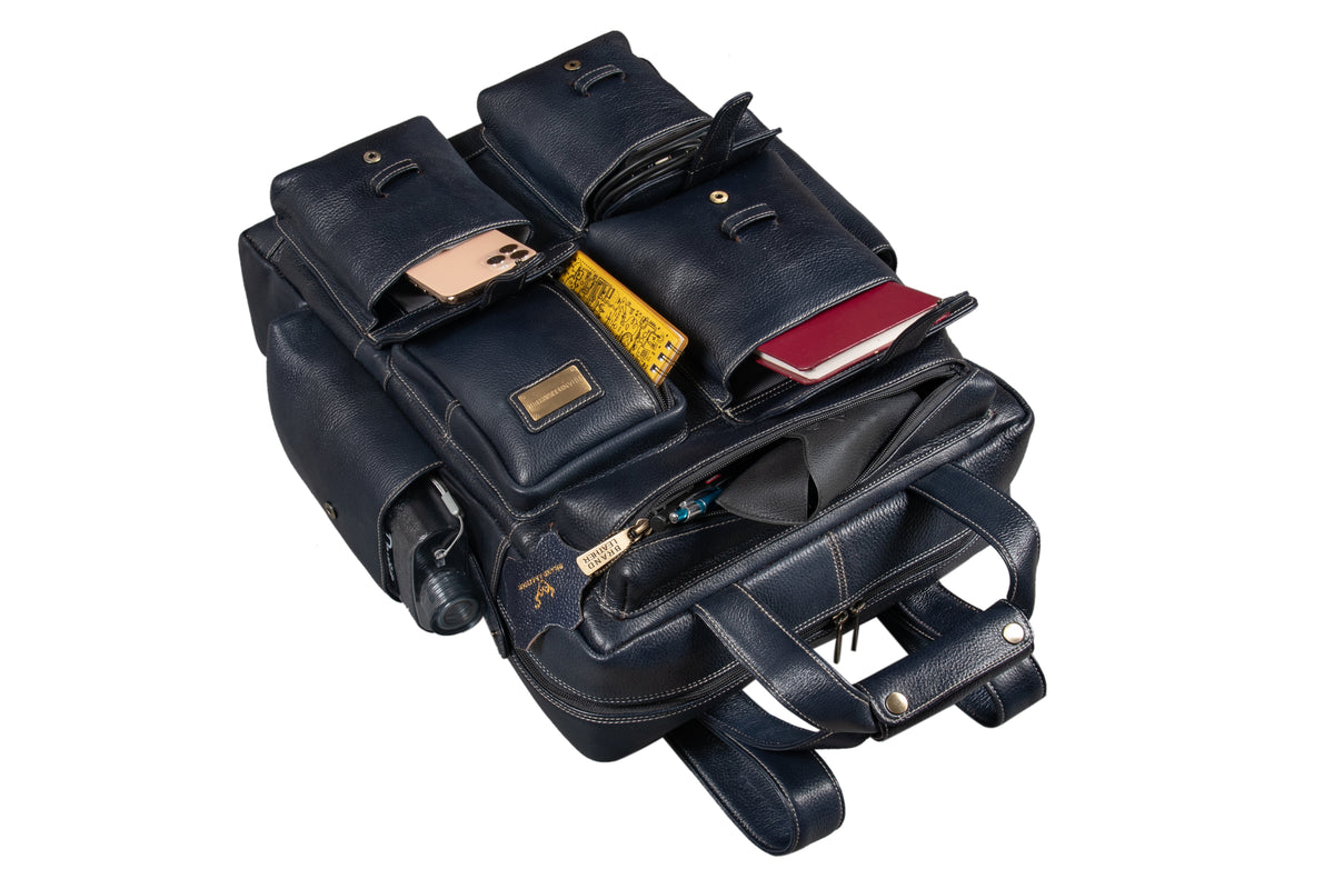 BRAND LEATHER Full Grain Buffalo - Hide Leather Backpack Large Capacity 15/15.6/16/17 Inch Laptop Bag Multi Pockets Travel Daypack