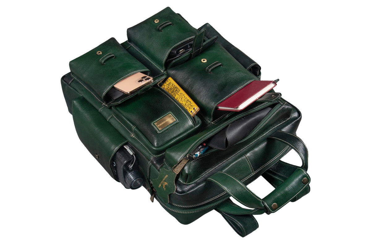 BRAND LEATHER Full Grain Buffalo - Hide Leather Backpack Large Capacity 15/15.6/16/17 Inch Laptop Bag Multi Pockets Travel Daypack