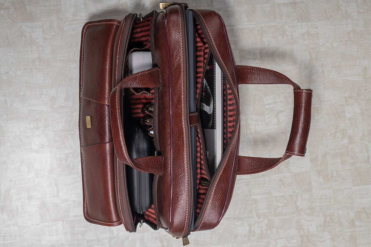 BRAND LEATHER Laptop Bag for Men - Genuine Leather Office Bag with Multiple Compartments Fits 14/15.6/16 Inch Laptop Bag - Messenger and Shoulder Bag for Travel - Water Resistant
