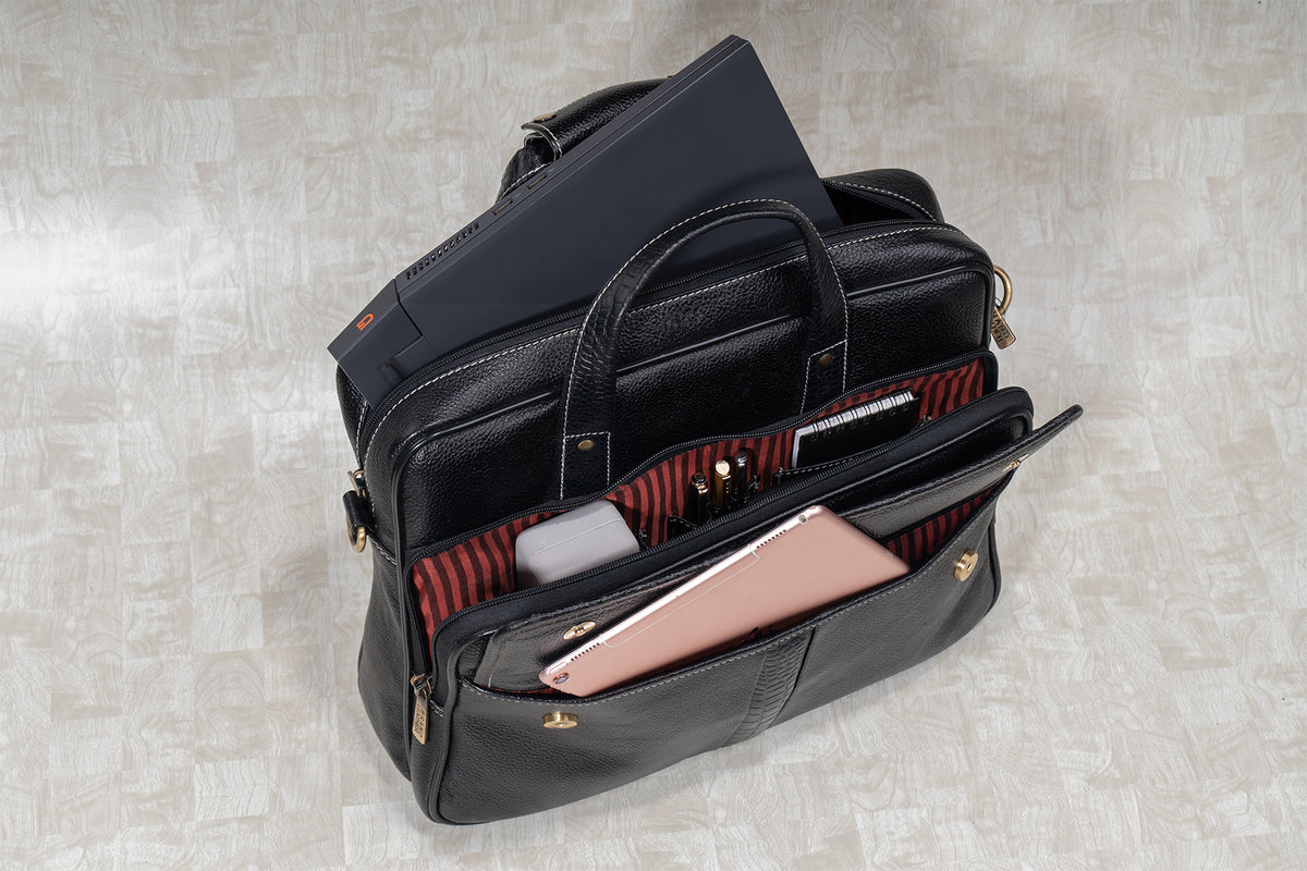 BRAND LEATHER Laptop Bag for Men - Genuine Leather Office Bag with Multiple Compartments Fits 14/15.6/16 Inch Laptop Bag - Messenger and Shoulder Bag for Travel - Water Resistant