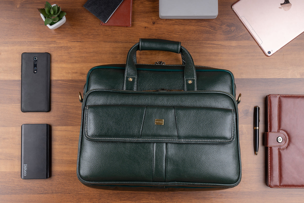 BRAND LEATHER Laptop Bag for Men - Genuine Leather Office Bag with Multiple Compartments Fits 14/15.6/16 Inch Laptop Bag - Messenger and Shoulder Bag for Travel - Water Resistant