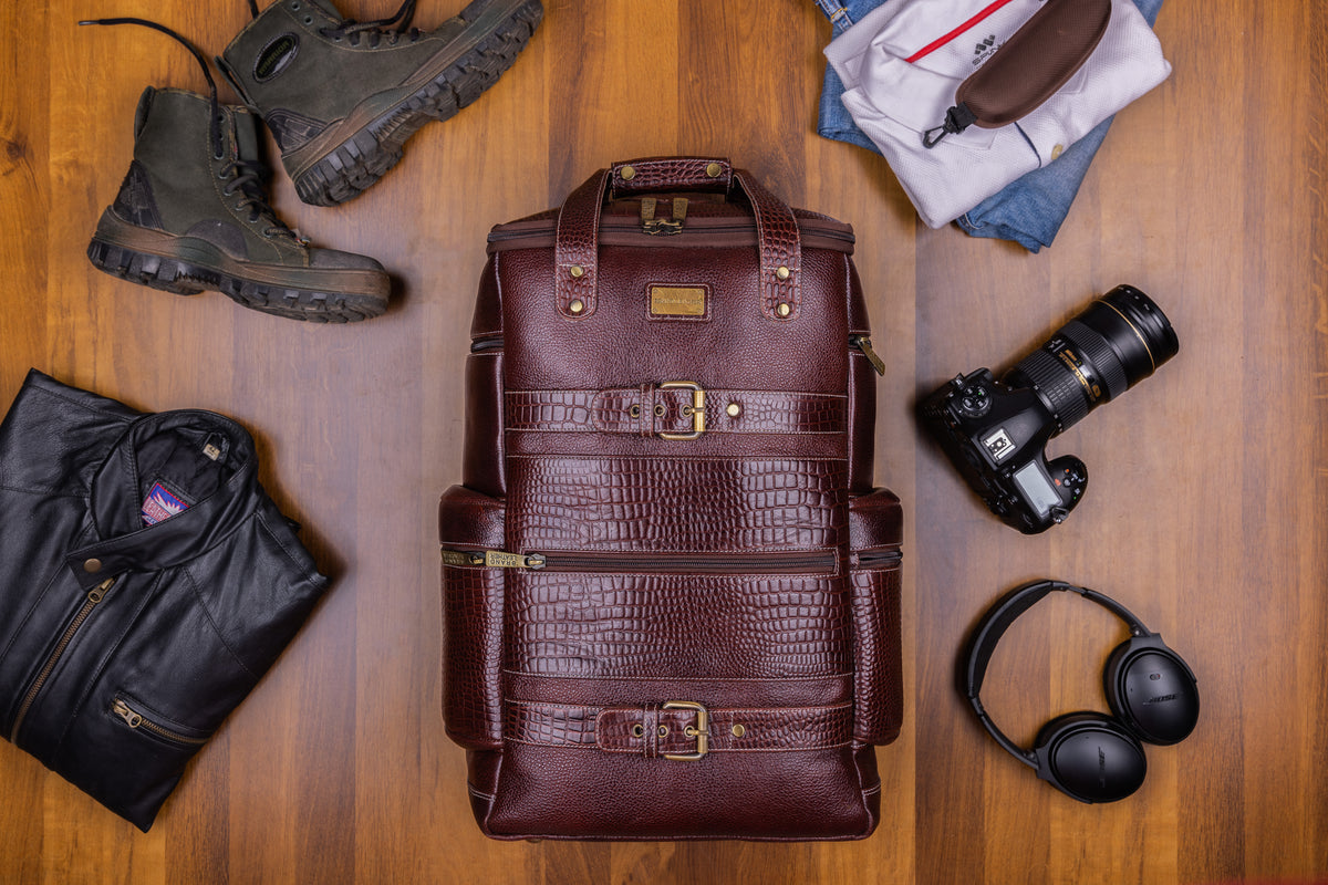 BRAND LEATHER Full Grain Buffalo - Hide Leather Backpack Large Capacity 15/15.6/16/17 Inch Laptop Bag Multi Pockets Travel Daypack
