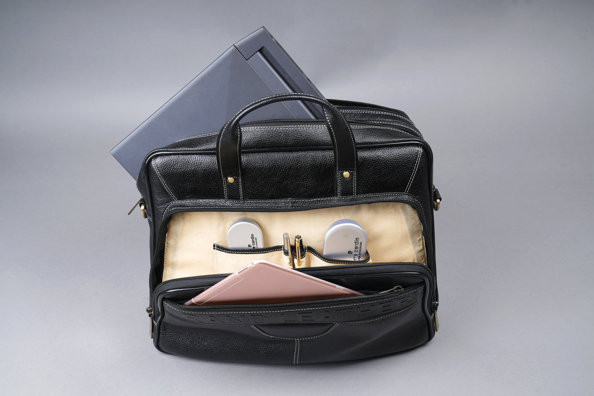 Men's Solid Full Grain Cowhide Leather Large 16 Inch Laptop Briefcase Messenger Bag