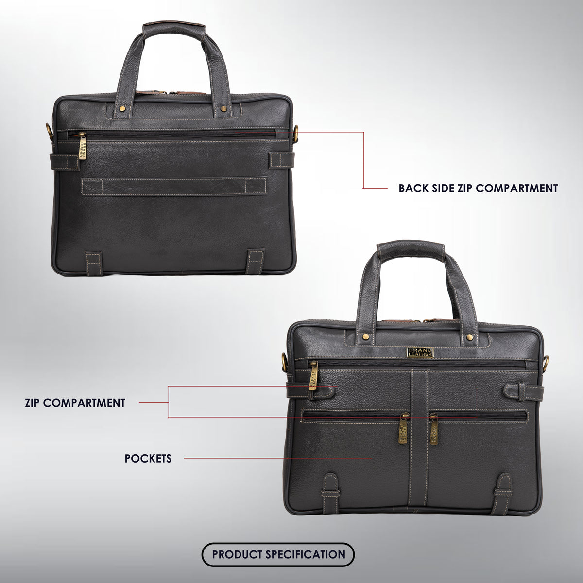 BRAND LEATHER Laptop Bag for Men - Genuine Leather Messenger Bag for Office - Fits up to 16 Inch Laptop -Brown Shoulder Bag with Multiple Compartments - Executive Leather Bag for Work and Travel