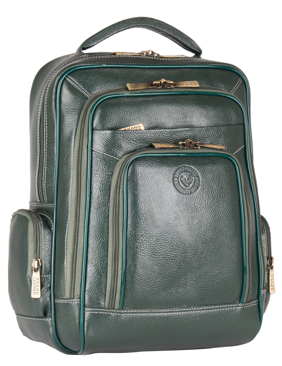 BRAND LEATHER Men's Full Grain Cow Hide Leather 17 Inch Laptop Backpack Large Capacity Weekender Overnight Camping Travel Rucksack