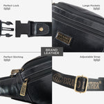 BRAND LEATHER Genuine Leather Stylish Waist Bag Elegant Style Travel Pouch Passport Holder with Adjustable Strap Unisex