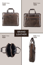 BRAND LEATHER Laptop Bag for Men - Genuine Leather Office Bag with Multiple Compartments Fits 14/15.6/16 Inch Laptop Bag - Messenger and Shoulder Bag for Travel - Water Resistant