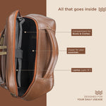 BRAND LEATHER Men's Full Grain Cow Hide Leather 17 Inch Laptop Backpack Large Capacity Weekender Overnight Camping Travel Rucksack