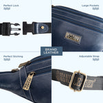 BRAND LEATHER Genuine Leather Stylish Waist Bag Elegant Style Travel Pouch Passport Holder with Adjustable Strap Unisex