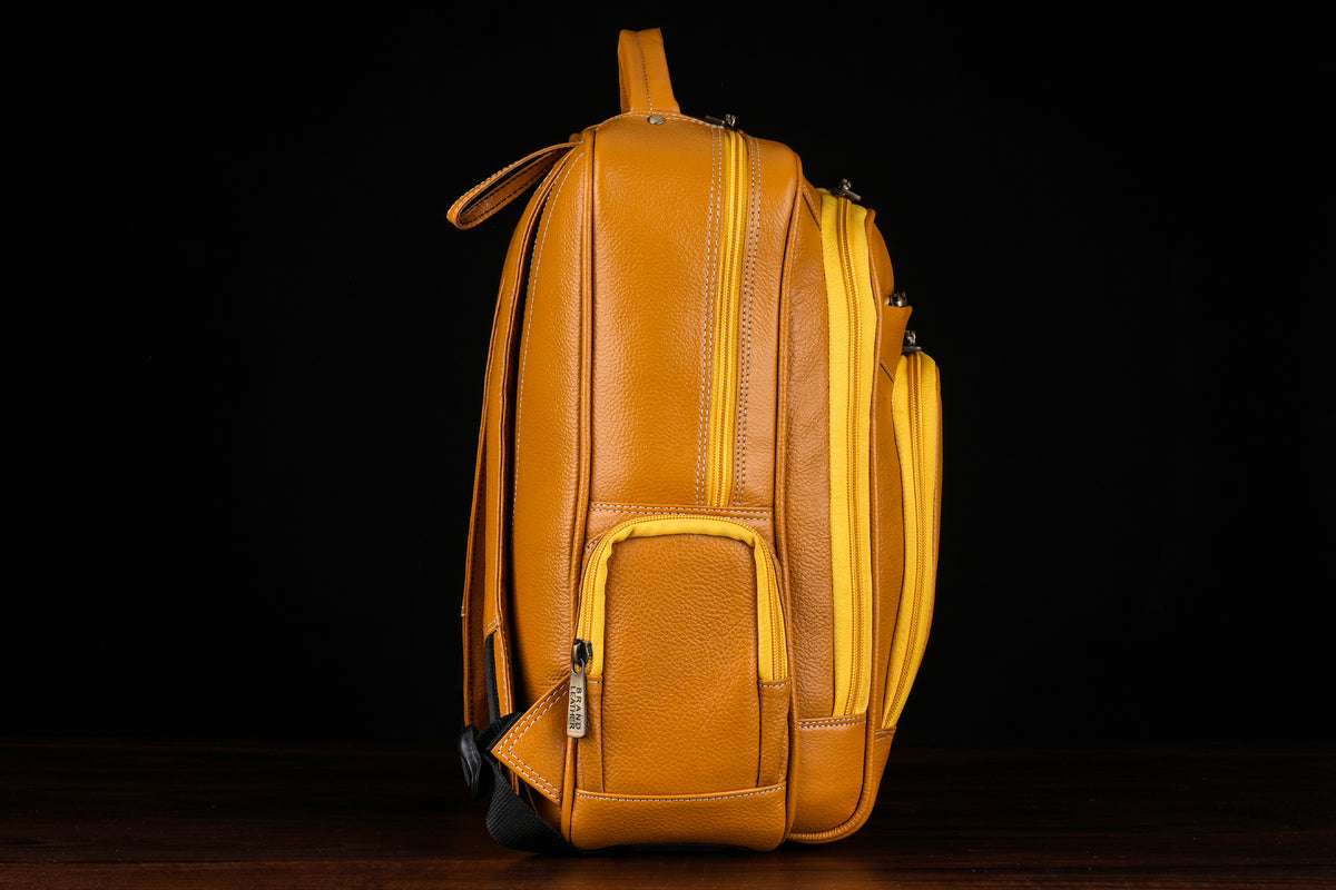 BRAND LEATHER Men's Full Grain Cow Hide Leather 17 Inch Laptop Backpack Large Capacity Weekender Overnight Camping Travel Rucksack