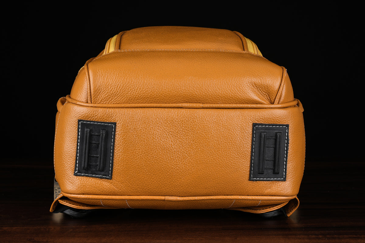 BRAND LEATHER Men's Full Grain Cow Hide Leather 17 Inch Laptop Backpack Large Capacity Weekender Overnight Camping Travel Rucksack