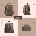 BRAND LEATHER Men's Full Grain Cow Hide Leather 17 Inch Laptop Backpack Large Capacity Weekender Overnight Camping Travel Rucksack