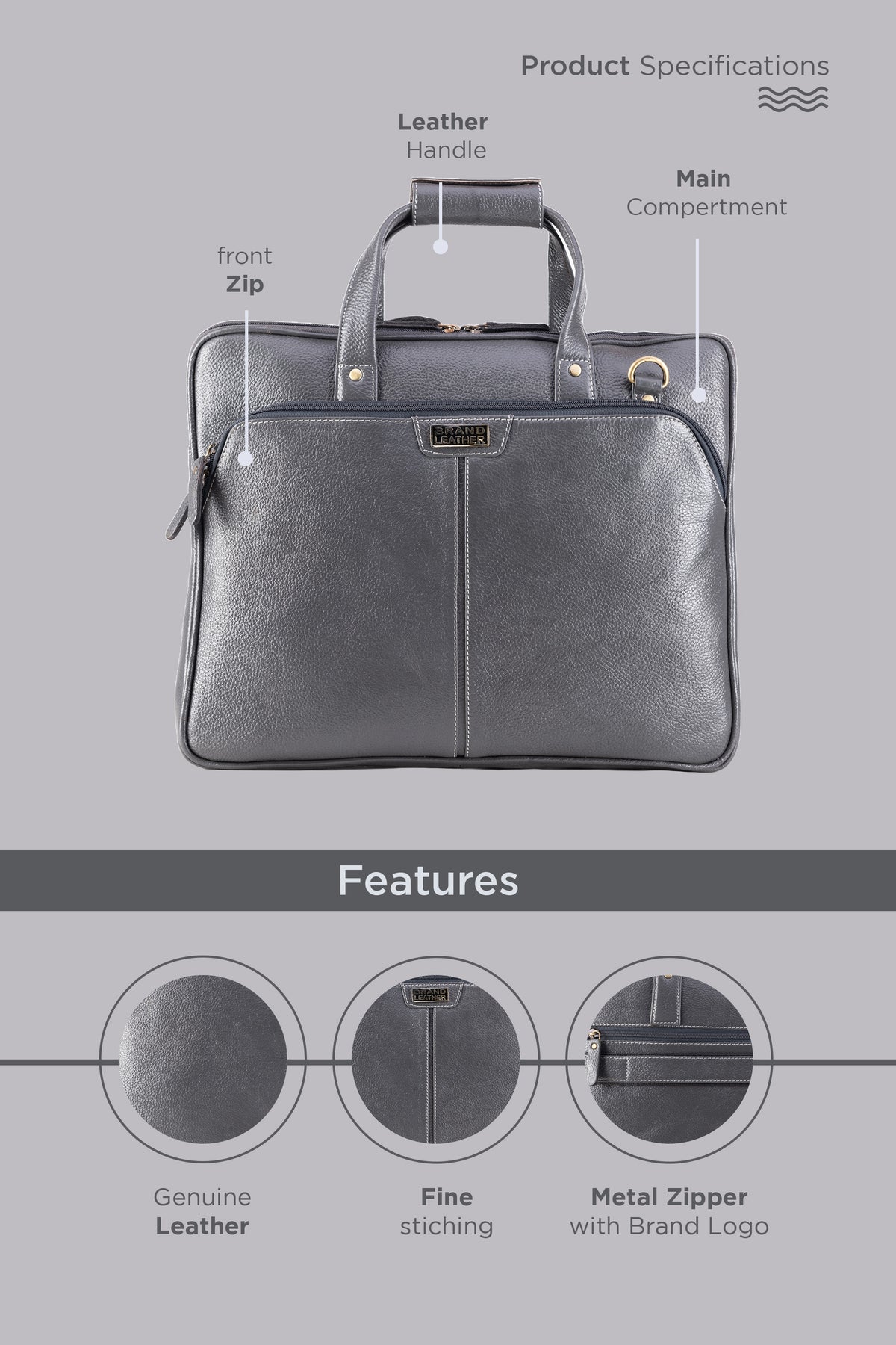 BRAND LEATHER Laptop Bag for Men - Genuine Leather Office Bag with Multiple Compartments Fits 14/15.6/16 Inch Laptop Bag - Messenger and Shoulder Bag for Travel - Water Resistant