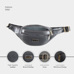 BRAND LEATHER Genuine Leather Stylish Waist Bag Elegant Style Travel Pouch Passport Holder with Adjustable Strap Unisex