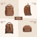 BRAND LEATHER Men's Full Grain Cow Hide Leather 17 Inch Laptop Backpack Large Capacity Weekender Overnight Camping Travel Rucksack