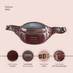 BRAND LEATHER Genuine Leather Stylish Waist Bag Elegant Style Travel Pouch Passport Holder with Adjustable Strap Unisex