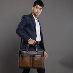 BRAND LEATHER Genuine Leather Laptop Bag for Men - Office Bag - Fits Up to 16-inch Laptop/MacBook - Shoulder Bag/Hand Bag - Laptop Messenger Bag with Trolley Straps - 1 Year Warranty