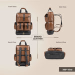 BRAND LEATHER Full Grain Buffalo - Hide Leather Backpack Large Capacity 15/15.6/16/17 Inch Laptop Bag Multi Pockets Travel Daypack