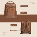 BRAND LEATHER Men's Full Grain Cow Hide Leather 17 Inch Laptop Backpack Large Capacity Weekender Overnight Camping Travel Rucksack
