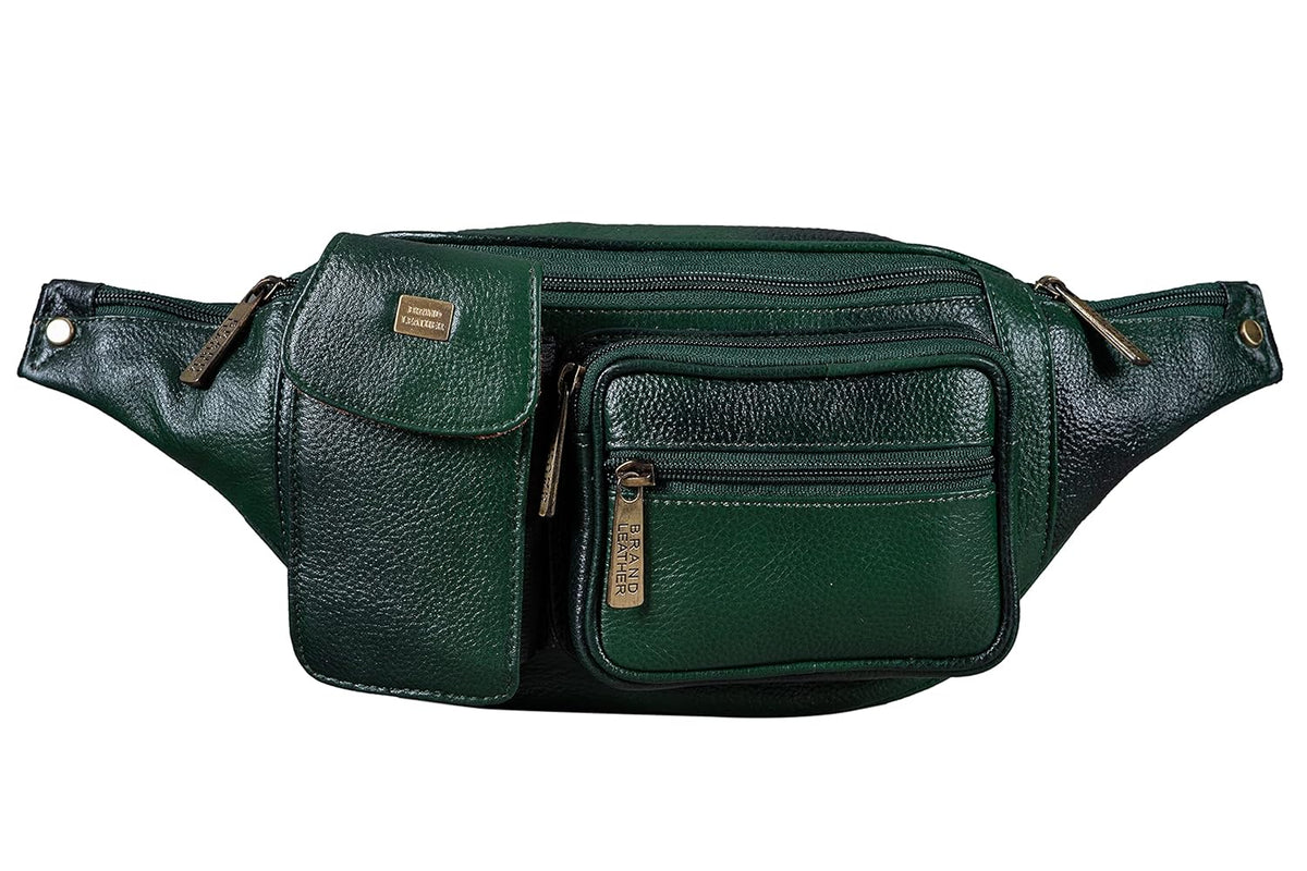BRAND LEATHER Genuine Leather Stylish Waist Bag Elegant Style Travel Pouch Passport Holder with Adjustable Strap