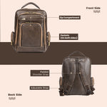 BRAND LEATHER Men's Full Grain Cow Hide Leather 17 Inch Laptop Backpack Large Capacity Weekender Overnight Camping Travel Rucksack