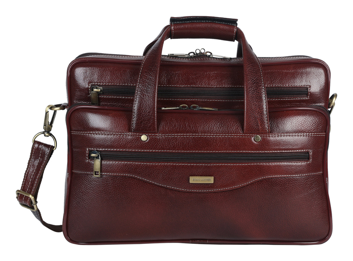 BRAND LEATHER Genuine Leather Laptop Bag for Men/Office Bag for Men, Brown | Fits Upto 16 Inch Laptop/MacBook | Handbags with Shoulder Straps | Leather Bag for Men | Trolley Strap in Laptop Bag