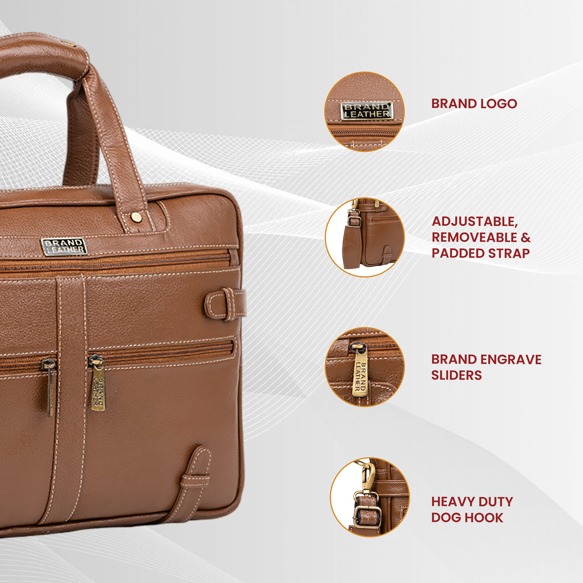 BRAND LEATHER Laptop Bag for Men - Genuine Leather Messenger Bag for Office - Fits up to 16 Inch Laptop -Brown Shoulder Bag with Multiple Compartments - Executive Leather Bag for Work and Travel