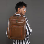 BRAND LEATHER Men's Full Grain Cow Hide Leather 17 Inch Laptop Backpack Large Capacity Weekender Overnight Camping Travel Rucksack