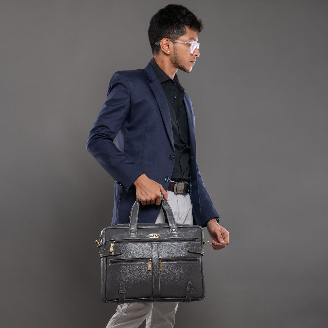 BRAND LEATHER Laptop Bag for Men - Genuine Leather Messenger Bag for Office - Fits up to 16 Inch Laptop -Brown Shoulder Bag with Multiple Compartments - Executive Leather Bag for Work and Travel