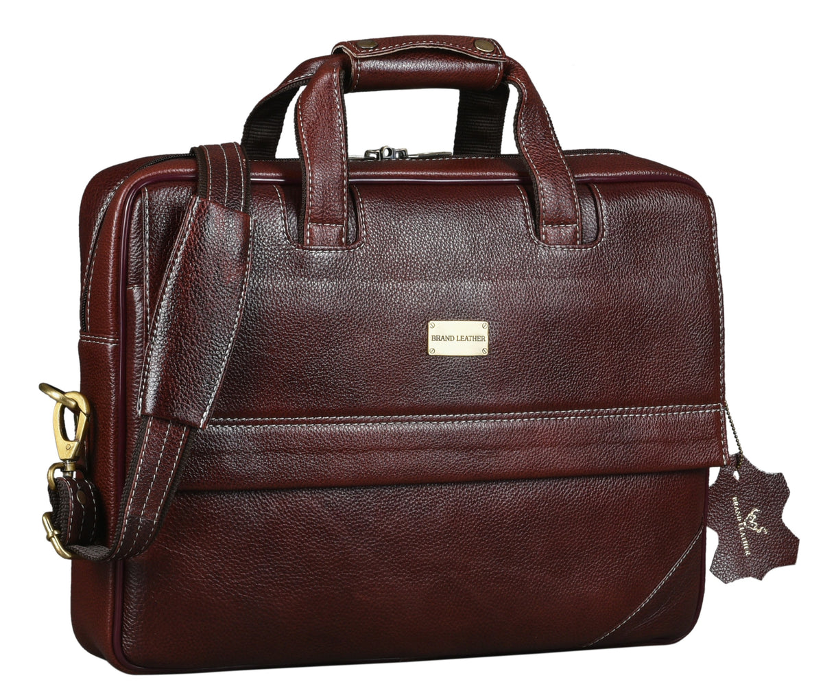 BRAND LEATHER Laptop Bag for Men - Genuine Leather Office Bag with Multiple Compartments Fits 14/15.6/16 Inch Laptop Bag - Messenger and Shoulder Bag for Travel - Water Resistant