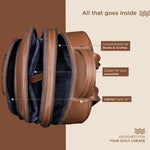 BRAND LEATHER Men's Full Grain Cow Hide Leather 17 Inch Laptop Backpack Large Capacity Weekender Overnight Camping Travel Rucksack