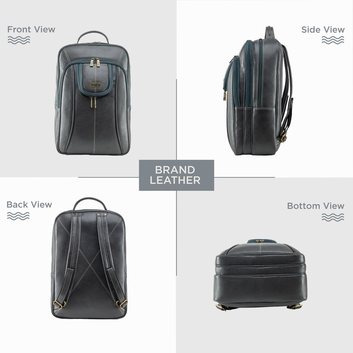 BRAND LEATHER Men's Full Grain Cow Hide Leather 17 Inch Laptop Backpack Large Capacity Weekender Overnight Camping Travel Rucksack