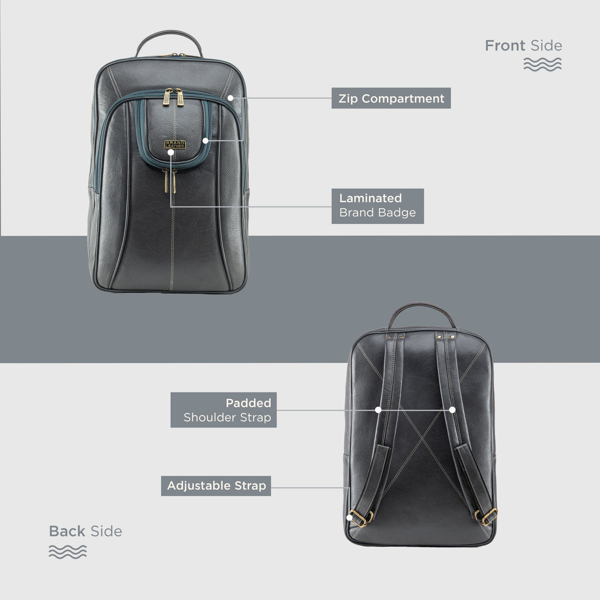 BRAND LEATHER Men's Full Grain Cow Hide Leather 17 Inch Laptop Backpack Large Capacity Weekender Overnight Camping Travel Rucksack