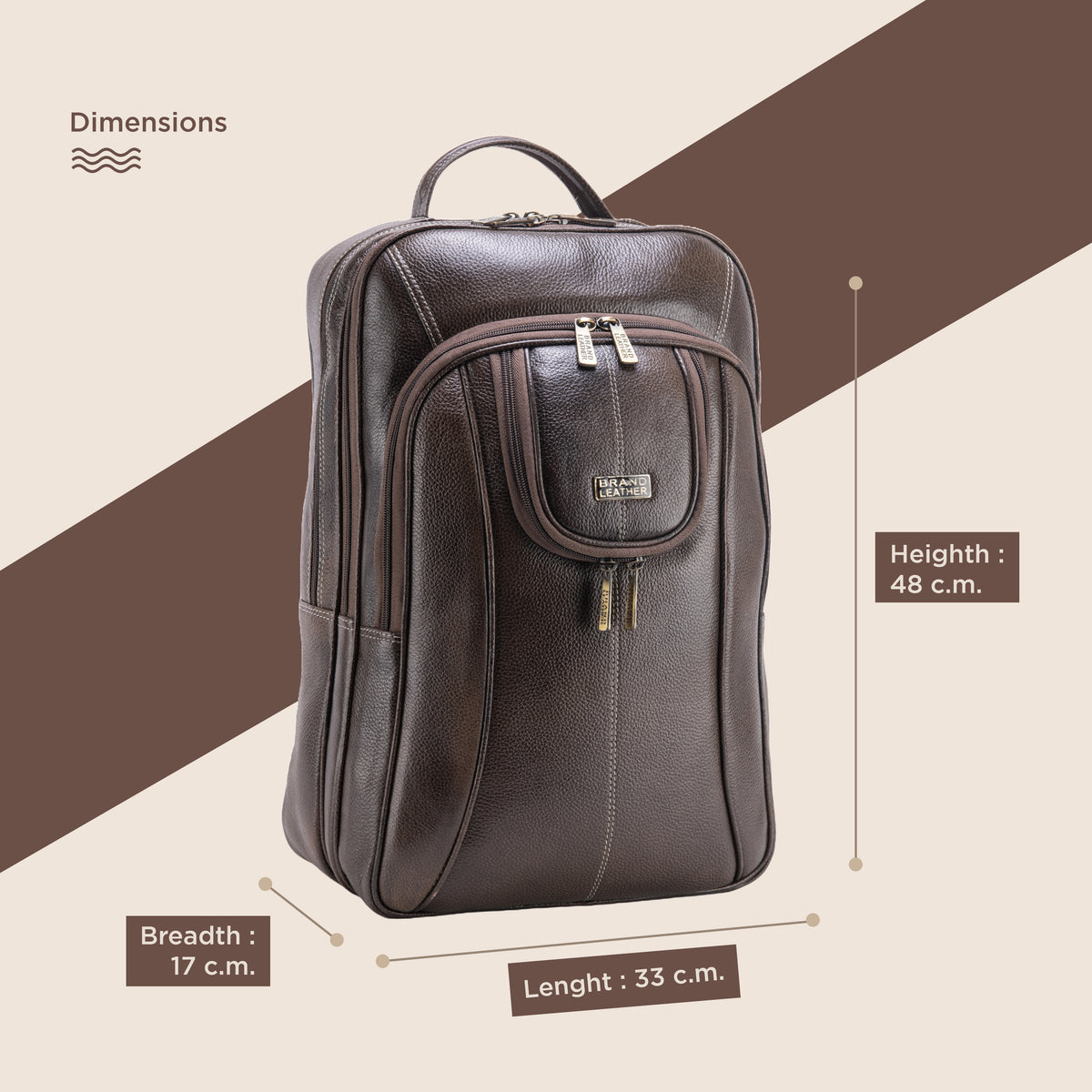 BRAND LEATHER Men's Full Grain Cow Hide Leather 17 Inch Laptop Backpack Large Capacity Weekender Overnight Camping Travel Rucksack