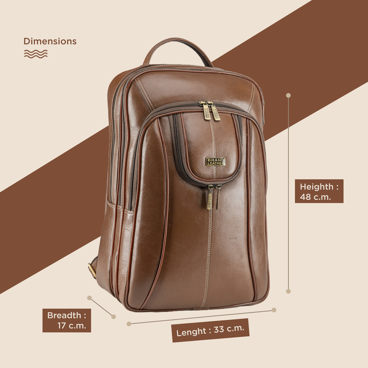 BRAND LEATHER Men's Full Grain Cow Hide Leather 17 Inch Laptop Backpack Large Capacity Weekender Overnight Camping Travel Rucksack