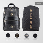 BRAND LEATHER Full Grain Buffalo - Hide Leather Backpack Large Capacity 15/15.6/16/17 Inch Laptop Bag Multi Pockets Travel Daypack