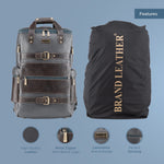 BRAND LEATHER Full Grain Buffalo - Hide Leather Backpack Large Capacity 15/15.6/16/17 Inch Laptop Bag Multi Pockets Travel Daypack