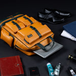 BRAND LEATHER Full Grain Buffalo - Hide Leather Backpack Large Capacity 15/15.6/16/17 Inch Laptop Bag Multi Pockets Travel Daypack