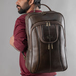 BRAND LEATHER Men's Full Grain Cow Hide Leather 17 Inch Laptop Backpack Large Capacity Weekender Overnight Camping Travel Rucksack