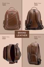 BRAND LEATHER Men's Full Grain Cow Hide Leather 17 Inch Laptop Backpack Large Capacity Weekender Overnight Camping Travel Rucksack