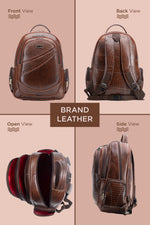 BRAND LEATHER Men's Full Grain Cow Hide Leather 17 Inch Laptop Backpack Large Capacity Weekender Overnight Camping Travel Rucksack