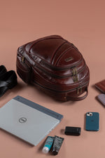 BRAND LEATHER Men's Full Grain Cow Hide Leather 17 Inch Laptop Backpack Large Capacity Weekender Overnight Camping Travel Rucksack