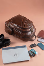 BRAND LEATHER Men's Full Grain Cow Hide Leather 17 Inch Laptop Backpack Large Capacity Weekender Overnight Camping Travel Rucksack