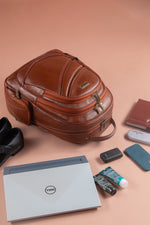 BRAND LEATHER Men's Full Grain Cow Hide Leather 17 Inch Laptop Backpack Large Capacity Weekender Overnight Camping Travel Rucksack